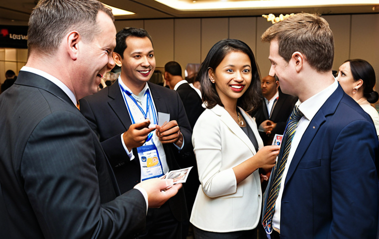 A diverse group of insurance brokers from around the world networking at an international insurance conference. The scene is bustling with energy, with people exchanging business cards and engaging in lively conversations. Focus on showcasing the multicultural aspect and professional environment.