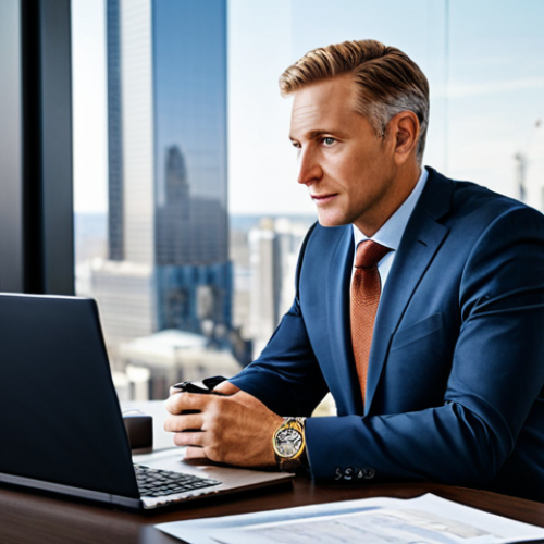 ** A financial advisor in a professional setting, providing wealth management advice to a high-net-worth client, fully clothed in appropriate business attire, safe for work, perfect anatomy, natural proportions, professional photography, modern office environment.

**