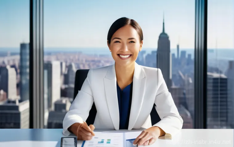 보험중개사와 관련된 보험 상품 성공 사례 분석 및 연구 - **A modern and successful female insurance broker, in her early 30s, dressed in a sharp, professiona...