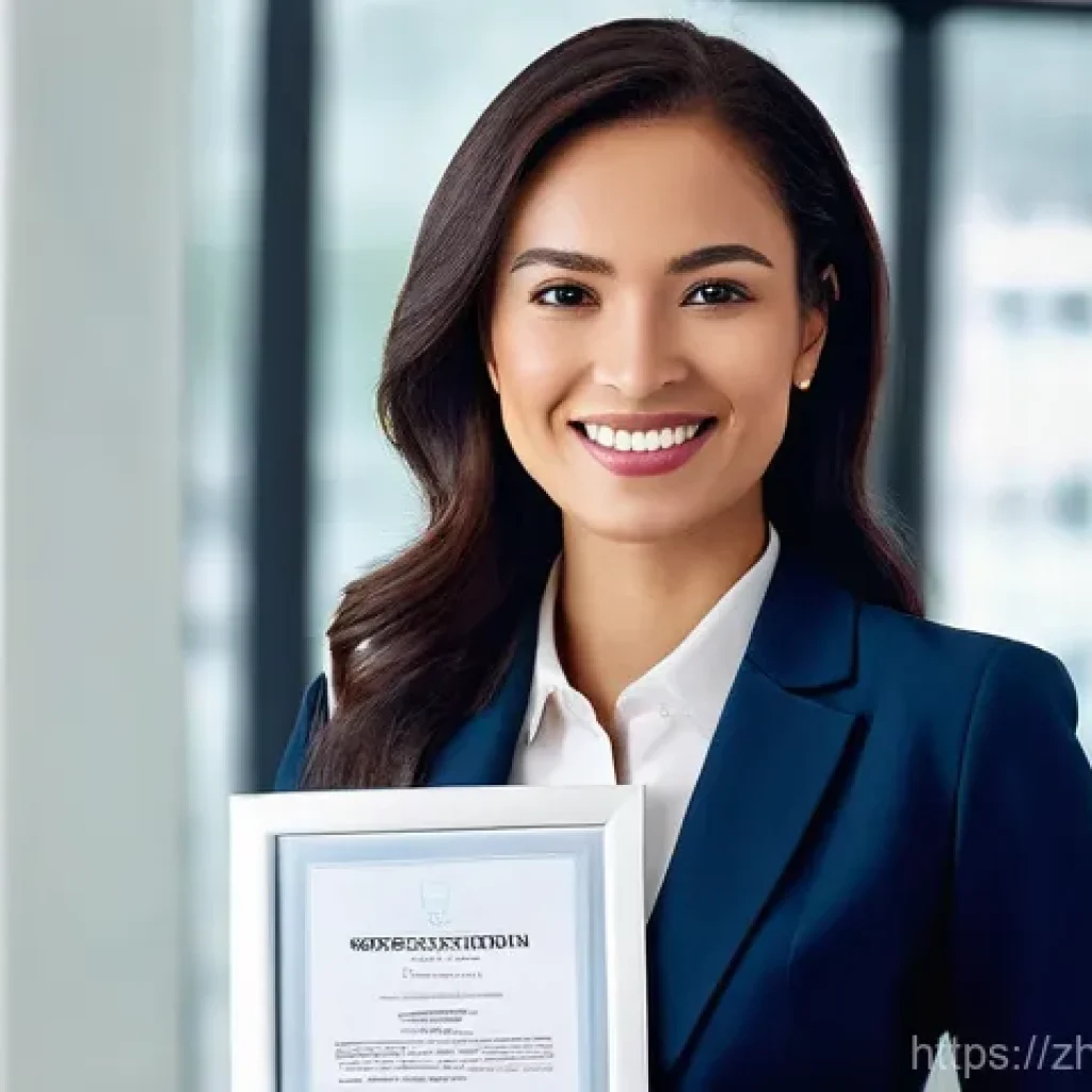 보험중개사 자격증을 위한 합격 플래너 - **Prompt:** A confident and approachable professional female insurance broker, dressed in a modern, ...