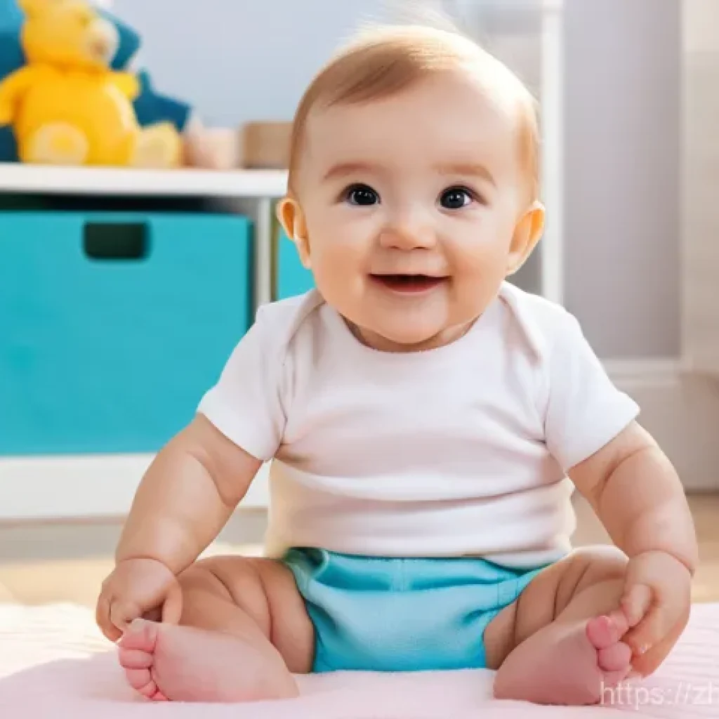 보험중개사 실기시험에서 자주 묻는 질문 - A cheerful baby, approximately 9 months old, sitting upright and happily playing on a soft, pastel-c...