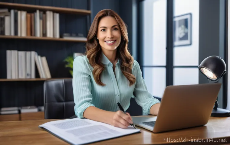 보험중개사와 관련된 성공 사례 인터뷰 - A focused male insurance broker, in his early 40s, stands confidently in a sleek, high-tech office e...