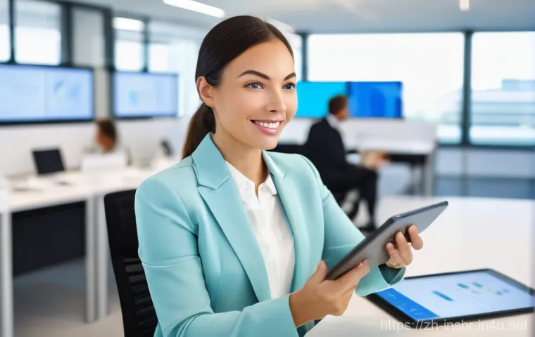 보험중개사 필수 읽기 자료 추천 - **Prompt:** A dynamic, mid-shot of a professional female insurance agent, appearing confident and en...