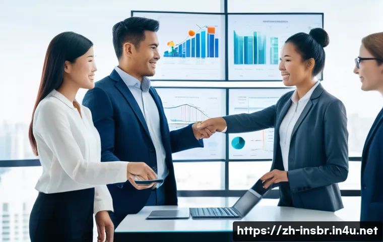 보험중개사 시험 최신 경향 분석 - **Prompt**: A high-resolution, realistic photo of a diverse team of four insurance professionals (tw...