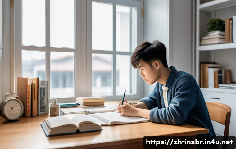보험중개사 필기시험 및 실기시험 스케줄 관리 - A focused young Chinese adult studying at a modern desk with a detailed daily schedule planner open,...