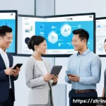 보험중개사와 관련된 최신 보험 상품 성공 사례 연구 및 분석 - A modern digital insurance agency office scene featuring a diverse group of professional agents inte...