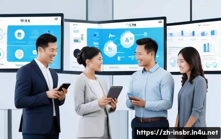 보험중개사와 관련된 최신 보험 상품 성공 사례 연구 및 분석 - A modern digital insurance agency office scene featuring a diverse group of professional agents inte...