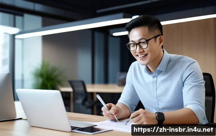 보험중개사로 성공한 사람들의 인터뷰 - A modern insurance agent in a sleek office environment, engaging in sincere and patient communicatio...