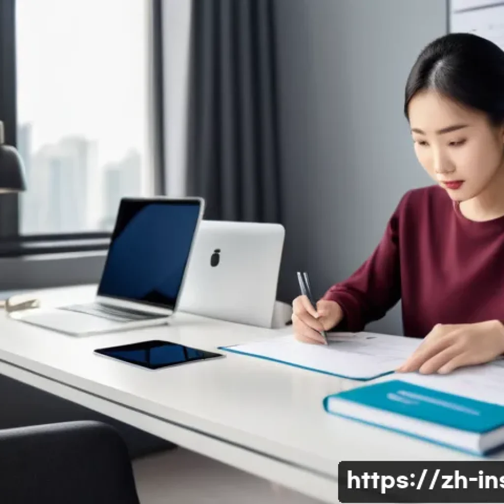 보험중개사 시험과 관련된 최신 데이터 활용 - A modern study environment showing a young Chinese adult in casual business attire sitting at a slee...