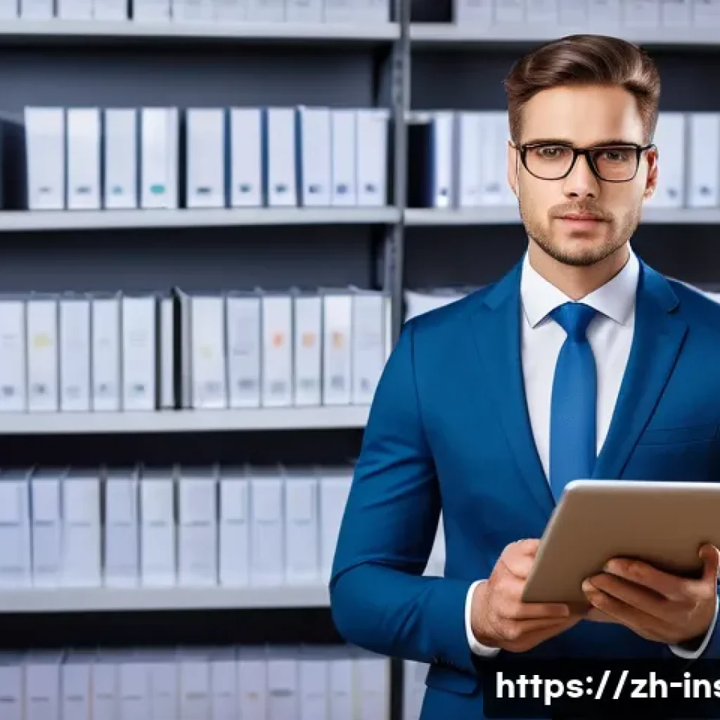 보험중개사 시험 중 급수별 차이 - A professional insurance agent in business attire standing confidently in a modern office environmen...