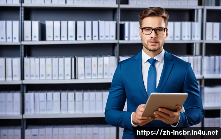 보험중개사 시험 중 급수별 차이 - A professional insurance agent in business attire standing confidently in a modern office environmen...