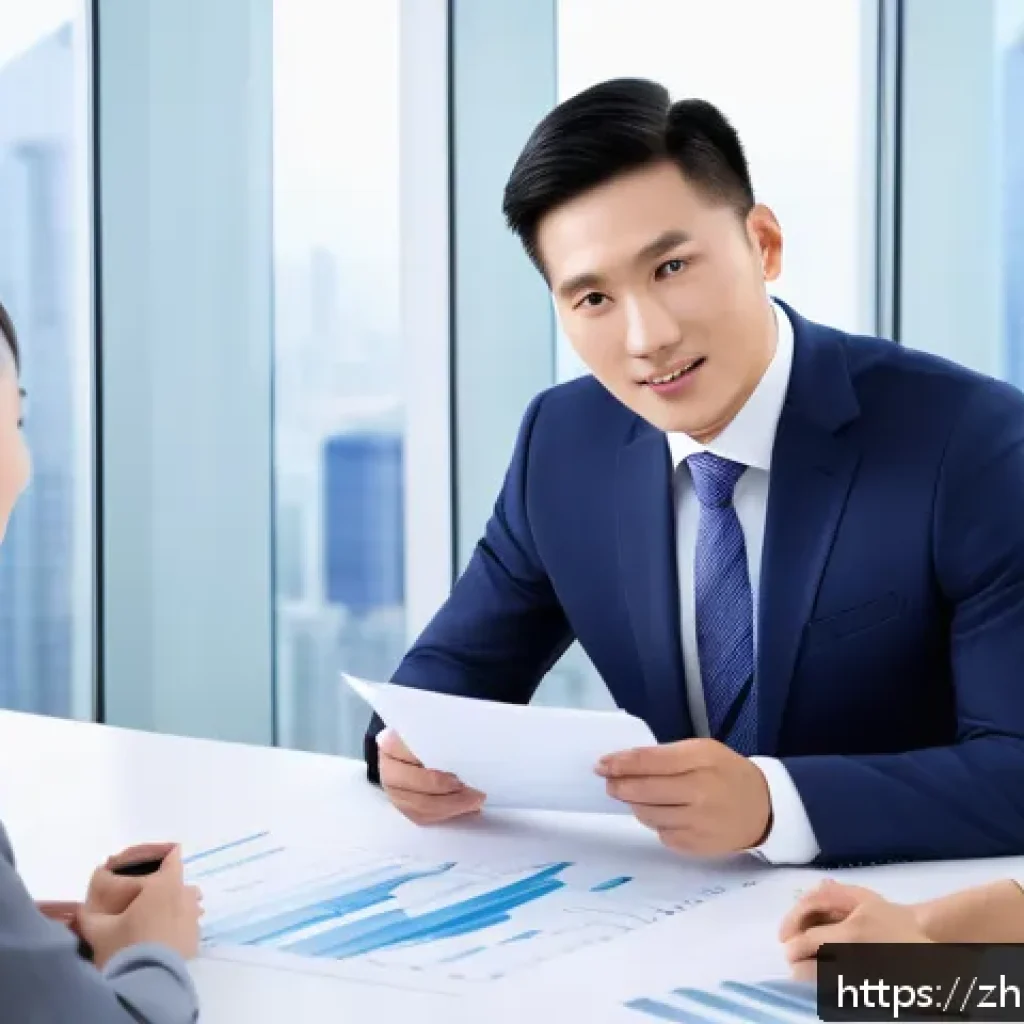 보험중개사 자격증으로 창출할 수 있는 수입 - A confident Chinese insurance agent in a modern office setting, wearing professional business attire...