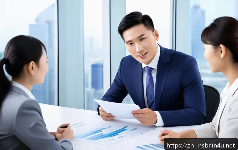 보험중개사 자격증으로 창출할 수 있는 수입 - A confident Chinese insurance agent in a modern office setting, wearing professional business attire...