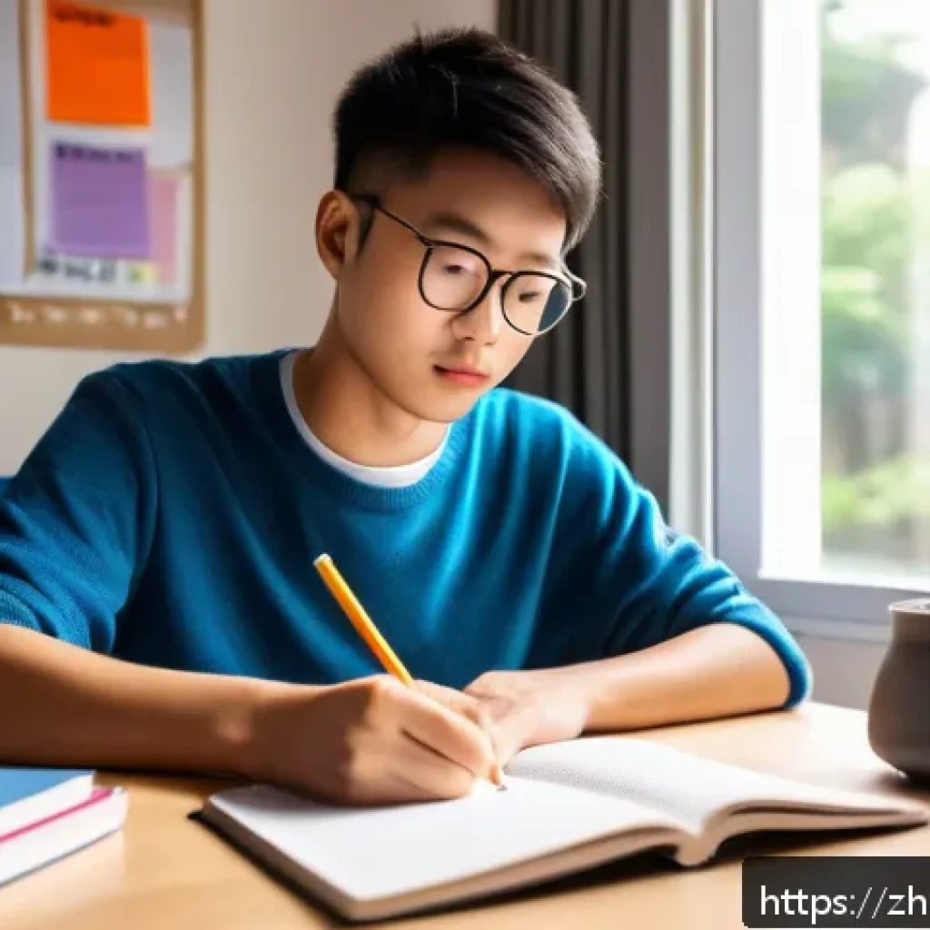 보험중개사 시험 공부 시간 관리 팁 - A modern, clean study room with a young adult Chinese student sitting at a tidy desk, focused on wri...