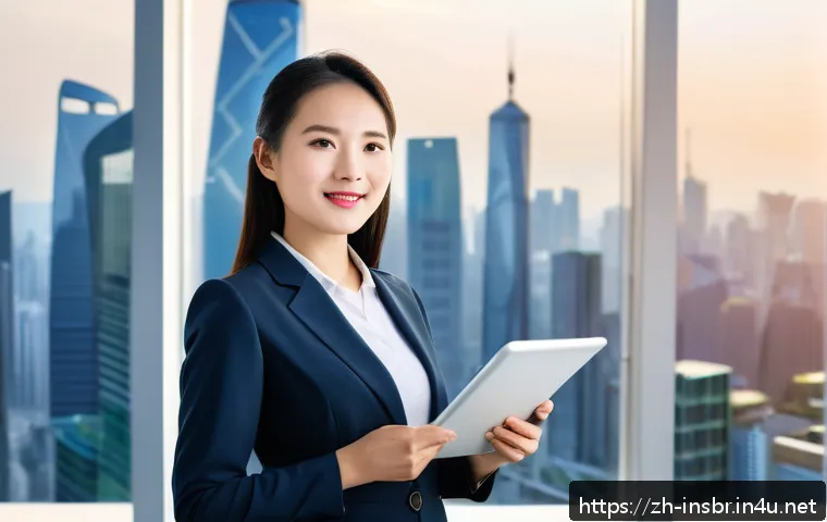 보험중개사 이직 시 연봉 협상 팁 - A confident Chinese insurance agent in modern business attire, standing in a sleek office environmen...