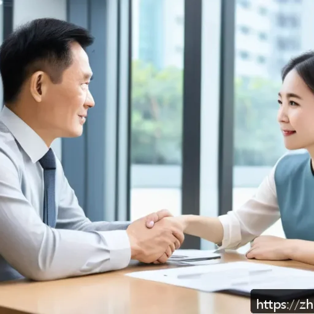 보험중개사와 고객의 신뢰를 쌓는 방법 - A modern Chinese insurance agent attentively listening to a middle-aged female client in a bright, m...