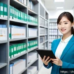 보험중개사 자격증 비용과 수익 분석 - A modern insurance agent office scene in China featuring a professional young woman in business atti...
