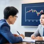 보험중개사와 연금보험의 관계 - A modern financial advisor office scene featuring a professional insurance agent explaining diversif...