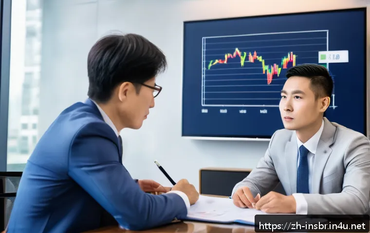 보험중개사와 연금보험의 관계 - A modern financial advisor office scene featuring a professional insurance agent explaining diversif...