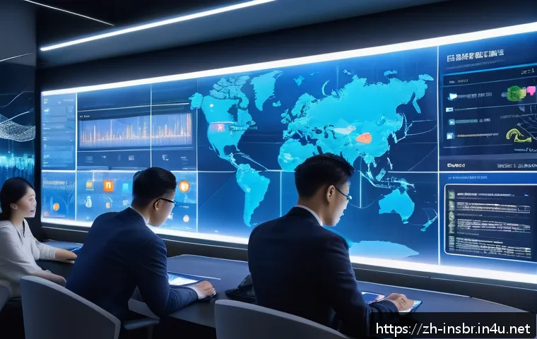 보험중개사와 관련된 최신 AI 기술 도입 사례 - A futuristic insurance agency office scene showcasing AI-powered intelligent data analysis. The imag...