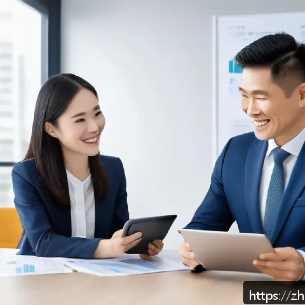 보험중개사로서 고객 신뢰를 얻는 방법 - A confident insurance agent in a modern office setting, wearing professional business attire with ne...