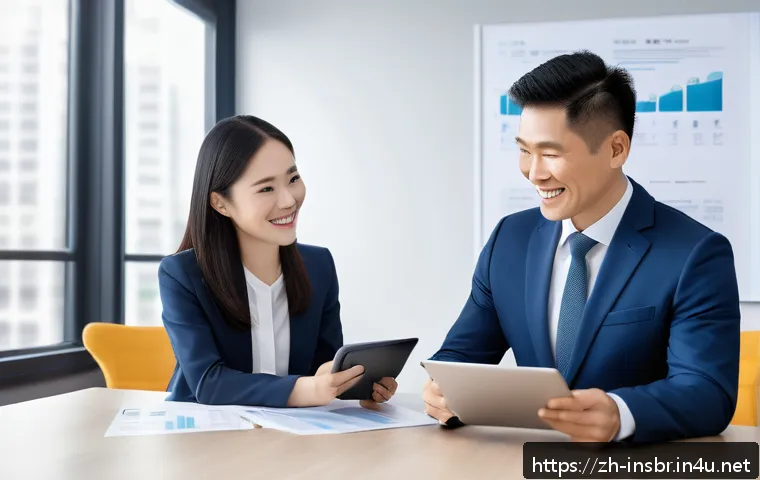 보험중개사로서 고객 신뢰를 얻는 방법 - A confident insurance agent in a modern office setting, wearing professional business attire with ne...